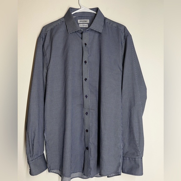 Twillory SafeCotton Navy/White Gingham Button Down Long Sleeve 17 34/35 Tailored - Picture 2 of 16